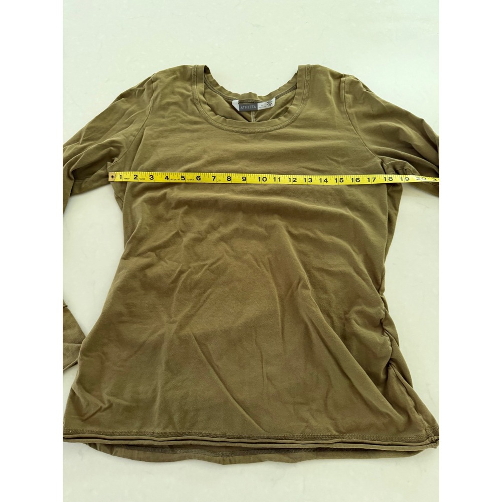 Athleta Organic Cotton Ruched Long Sleeve Top Olive Green XL 869159 - Picture 4 of 8